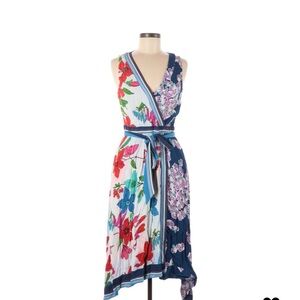 Maeve Multicolor Floral Wrap Midi Dress - Navy, White, Red, Blue, Pink